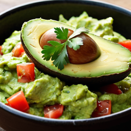 Home 4 **Imperfect Avocado Guacamole:** Close-up, vibrant shot of homemade guacamole. The guacamole is slightly chunky, showcasing visible pieces of avocado, tomato, onion, and cilantro. A lime wedge sits beside the bowl. The overall feel should be rustic and inviting, emphasizing the beauty of imperfection.