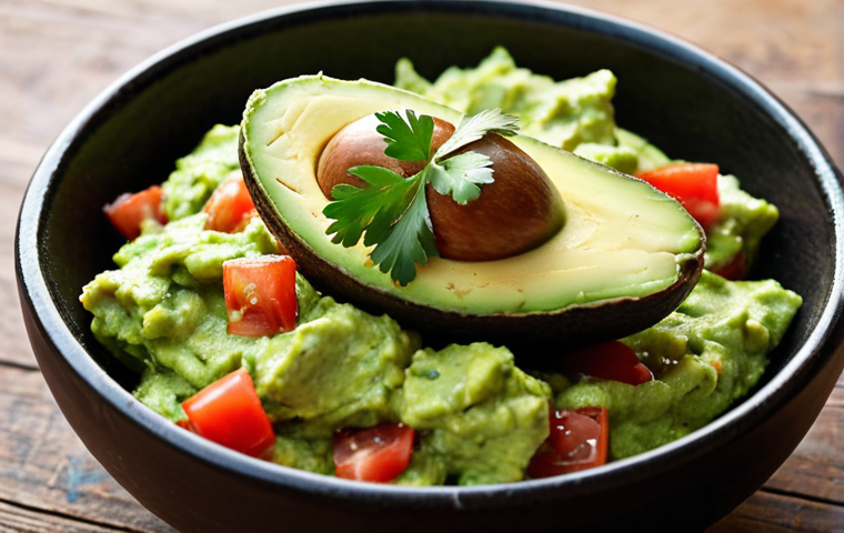 **Imperfect Avocado Guacamole:** Close-up, vibrant shot of homemade guacamole. The guacamole is slightly chunky, showcasing visible pieces of avocado, tomato, onion, and cilantro. A lime wedge sits beside the bowl. The overall feel should be rustic and inviting, emphasizing the beauty of imperfection.