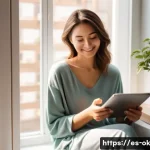 소중한 하루 기록하기 - **Prompt:** A serene young woman in her late 20s, with warm, gentle eyes, is seated comfortably by a...