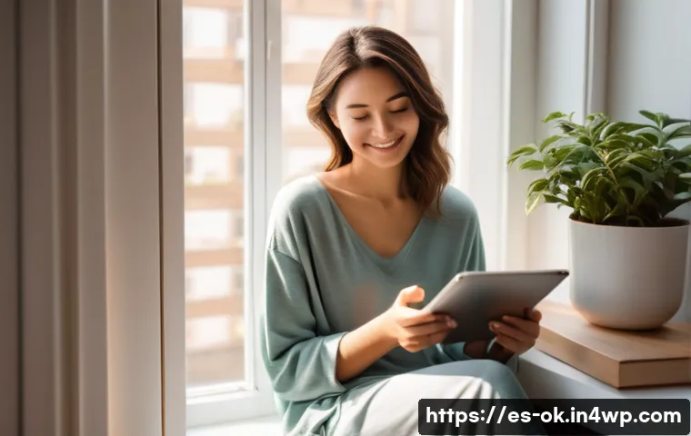 소중한 하루 기록하기 - **Prompt:** A serene young woman in her late 20s, with warm, gentle eyes, is seated comfortably by a...