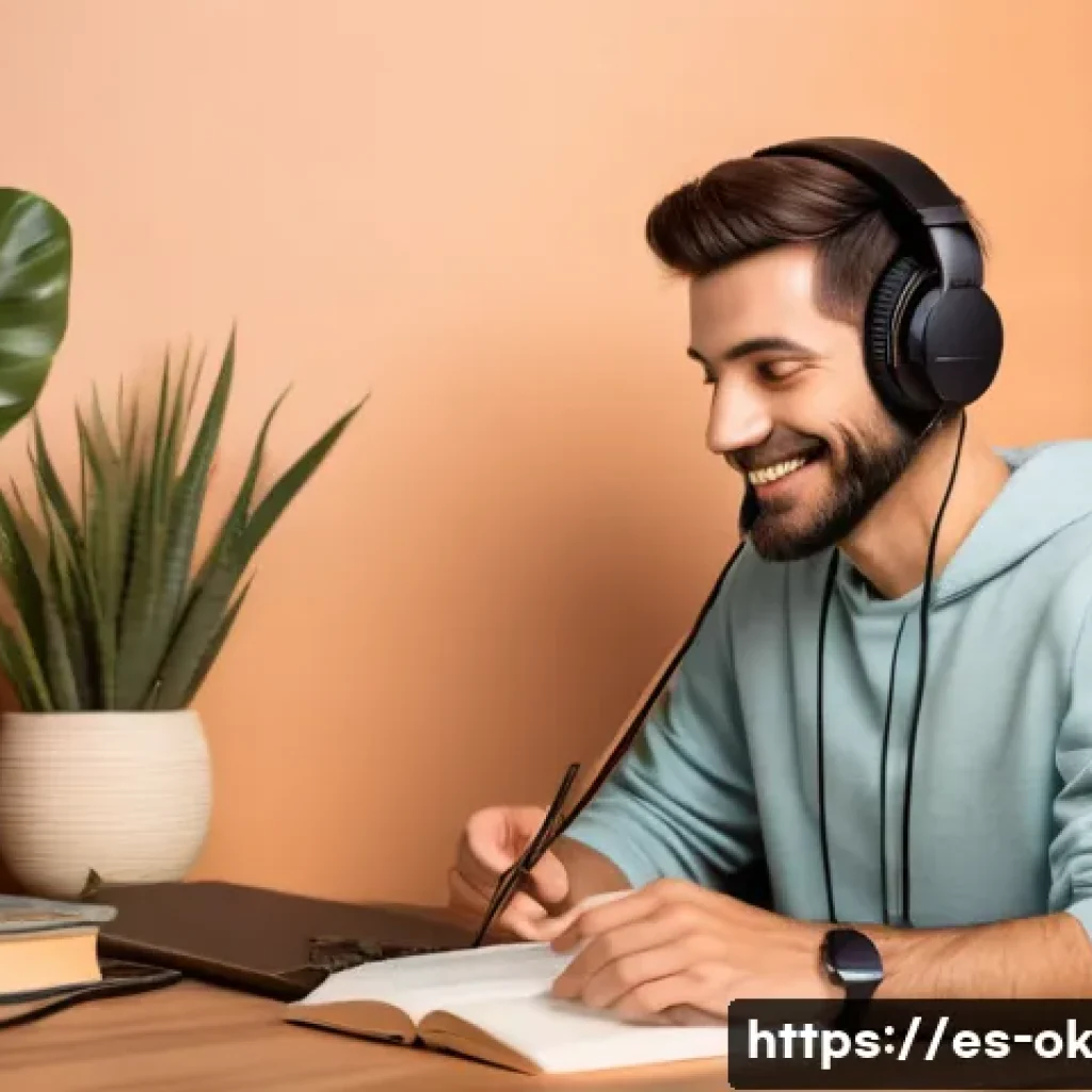 하루의 소중함을 강조하는 팟캐스트 추천 - A cozy, warm-toned podcast recording studio featuring a Spanish-speaking host in casual clothing sit...