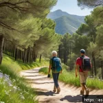 Home 20 아보하를 위한 여가 활동 추천 - A serene outdoor scene featuring a group of diverse adults hiking along a lush, green forest trail i...