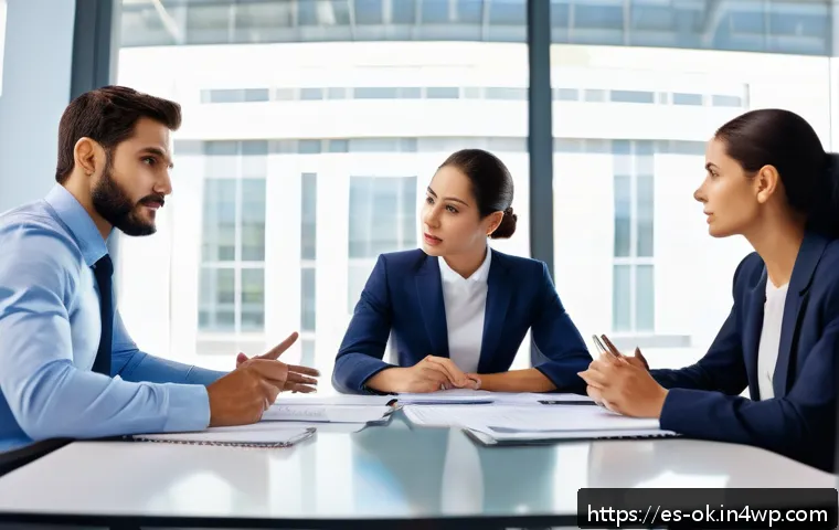아보하를 통해 삶의 질 높이기 - A diverse group of Spanish-speaking office workers in a modern corporate environment, calmly discuss...