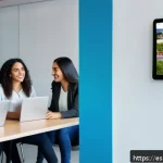 Home 23 아보하의 실천 사례 - A modern corporate office setting in a vibrant Latin American city, showcasing a diverse group of em...