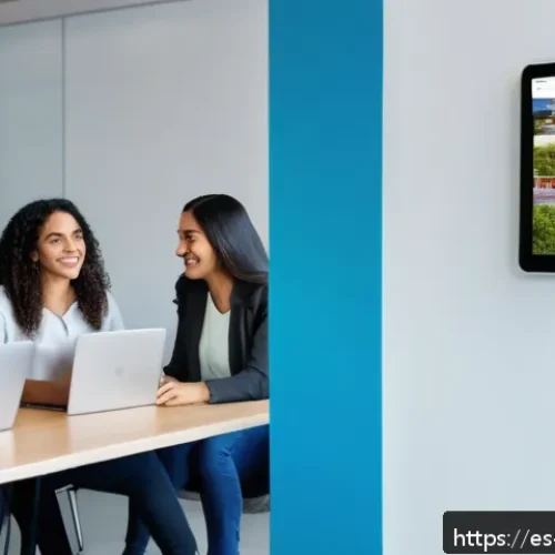 Home 17 아보하의 실천 사례 - A modern corporate office setting in a vibrant Latin American city, showcasing a diverse group of em...